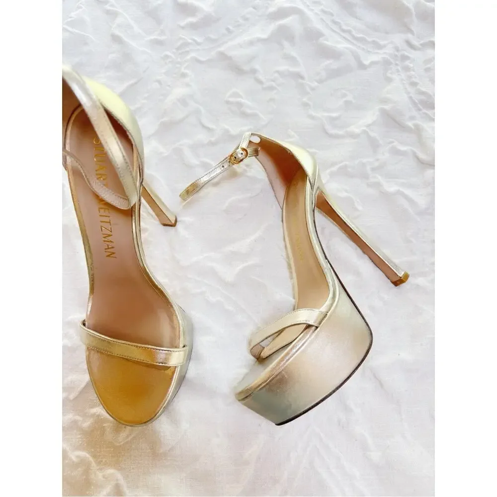 Stuart Weitzman Nudistcurve Hollywood Ankle-Strap Platform Sandals Size 10